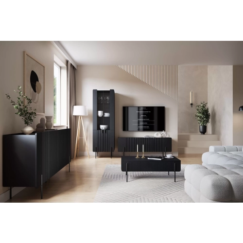 Szafka RTV Malmi 150 cm - czarny mat / czarne nóżki